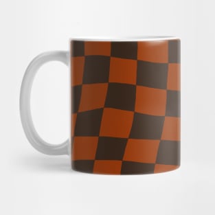 Brown and Orange Distorted Warped Checkerboard Pattern I Mug